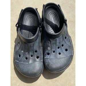 CROCS Men's Size 8 / Women's 10 SLIDE CLOGS BLACK /Blue/ Gray RUBBER